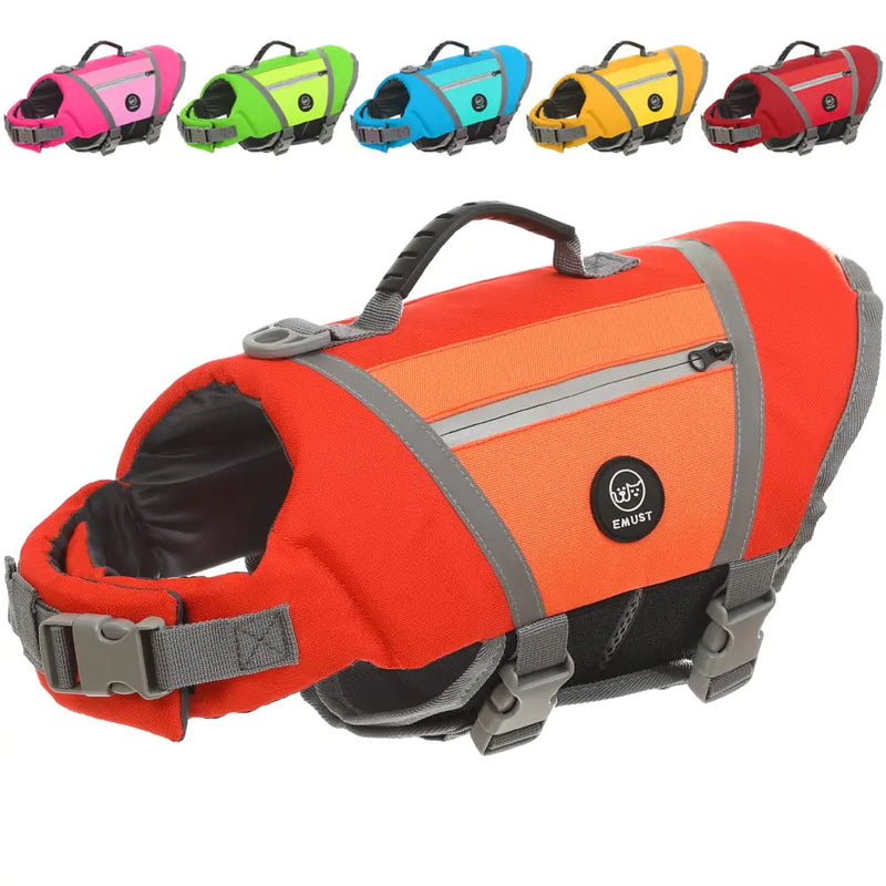 EMUST Dog Flotation Vest High Visibility Life Vests for Large Dogs with High Buoyancy Heavy-Duty Dog Life Jackets for Large Dogs with Adjustable Straps for Pugs Boxers Basset Hounds Orange Size Large