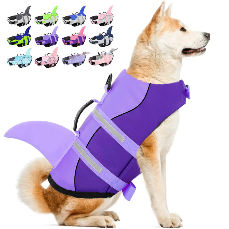 Dog Life Jacket Large Dog Life Vest for Swimming Boating Shark Life Jackets for Large Dogs Reflective Dog Lifesaver Life Preserver Swimsuit with Rescue Handle and High Buoyancy Size Large